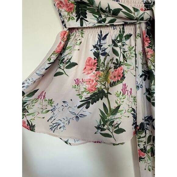 PARKER beige green pink floral smocked stretch tie waist portofino mini skirt - Picture 4 of 8